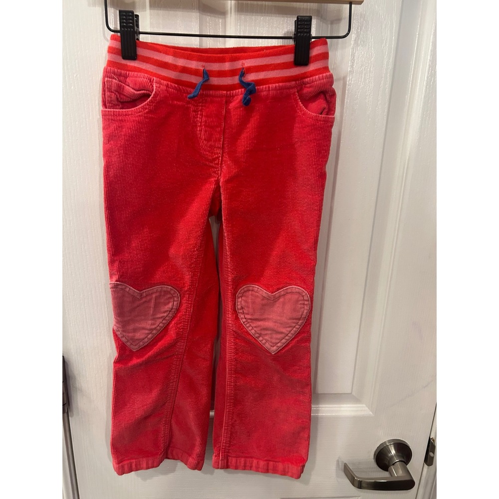 Mini Boden Corduroy Pants Red Heart Knee Patches Striped Waist Trousers 5Y